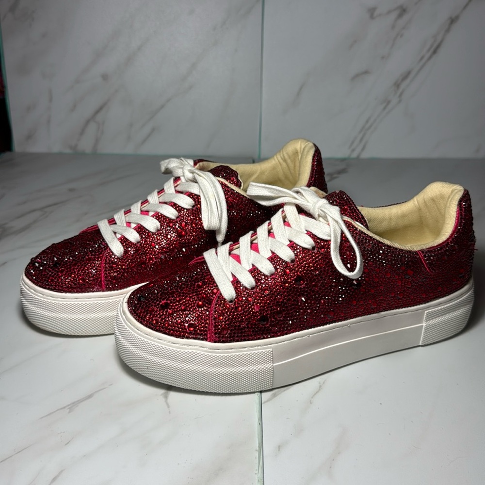 Blue Collection by Betsy Johnson designer Red Rhinestone Sneakers Size 6M